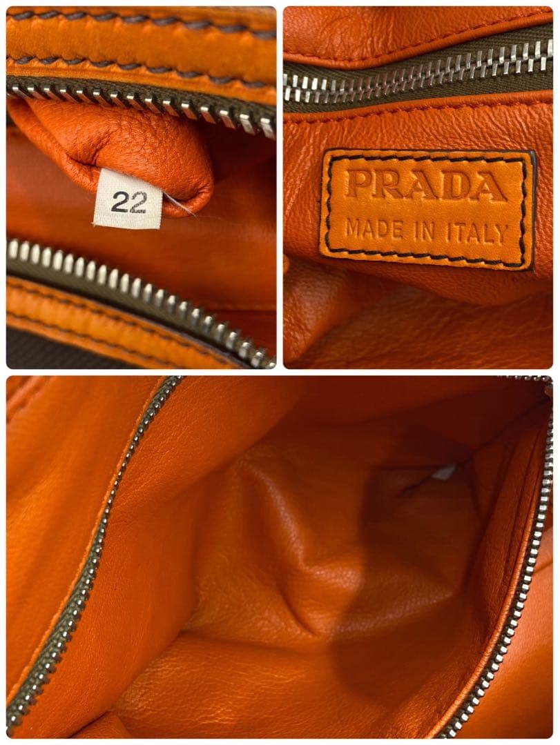 【希少】PRADA ハンドバッグ 三角ロゴプレート y2k オレンジ レザー