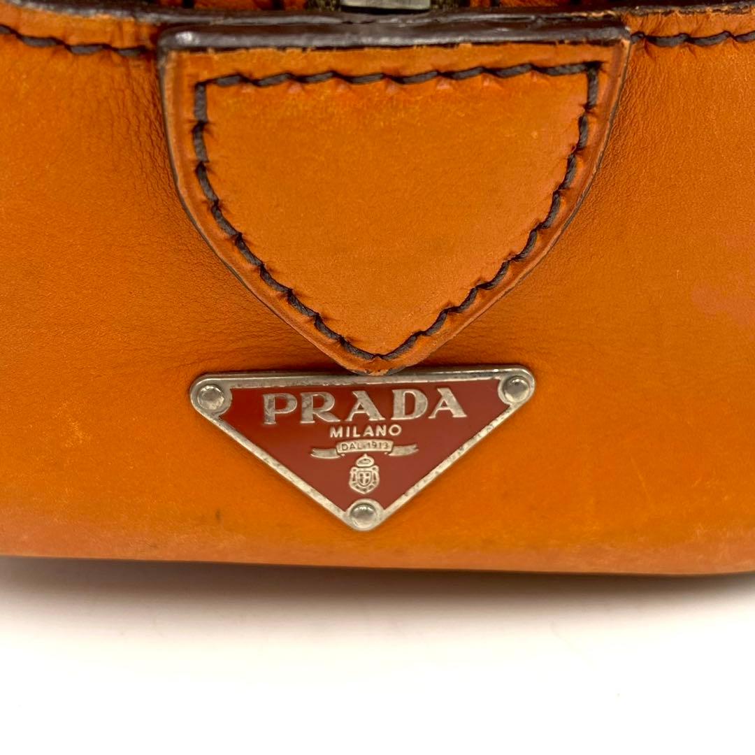 【希少】PRADA ハンドバッグ 三角ロゴプレート y2k オレンジ レザー