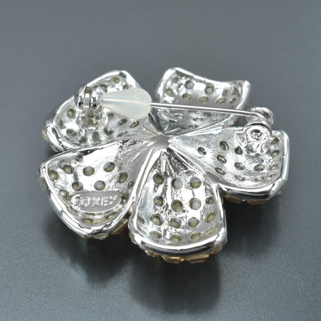 新品 FOXEY ブローチ フラワー ゴールド ラインストーン シルバー 花