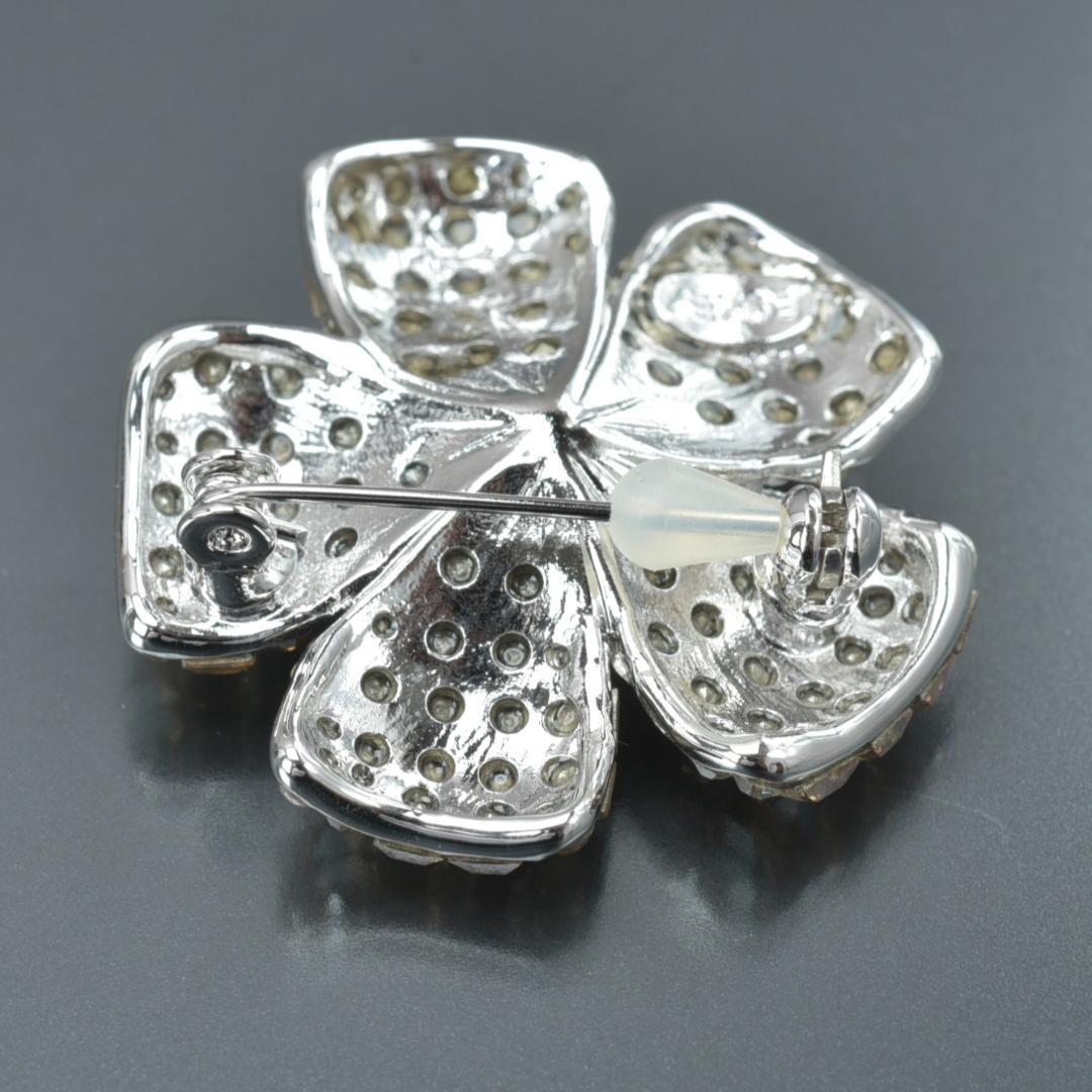 新品 FOXEY ブローチ フラワー ゴールド ラインストーン シルバー 花