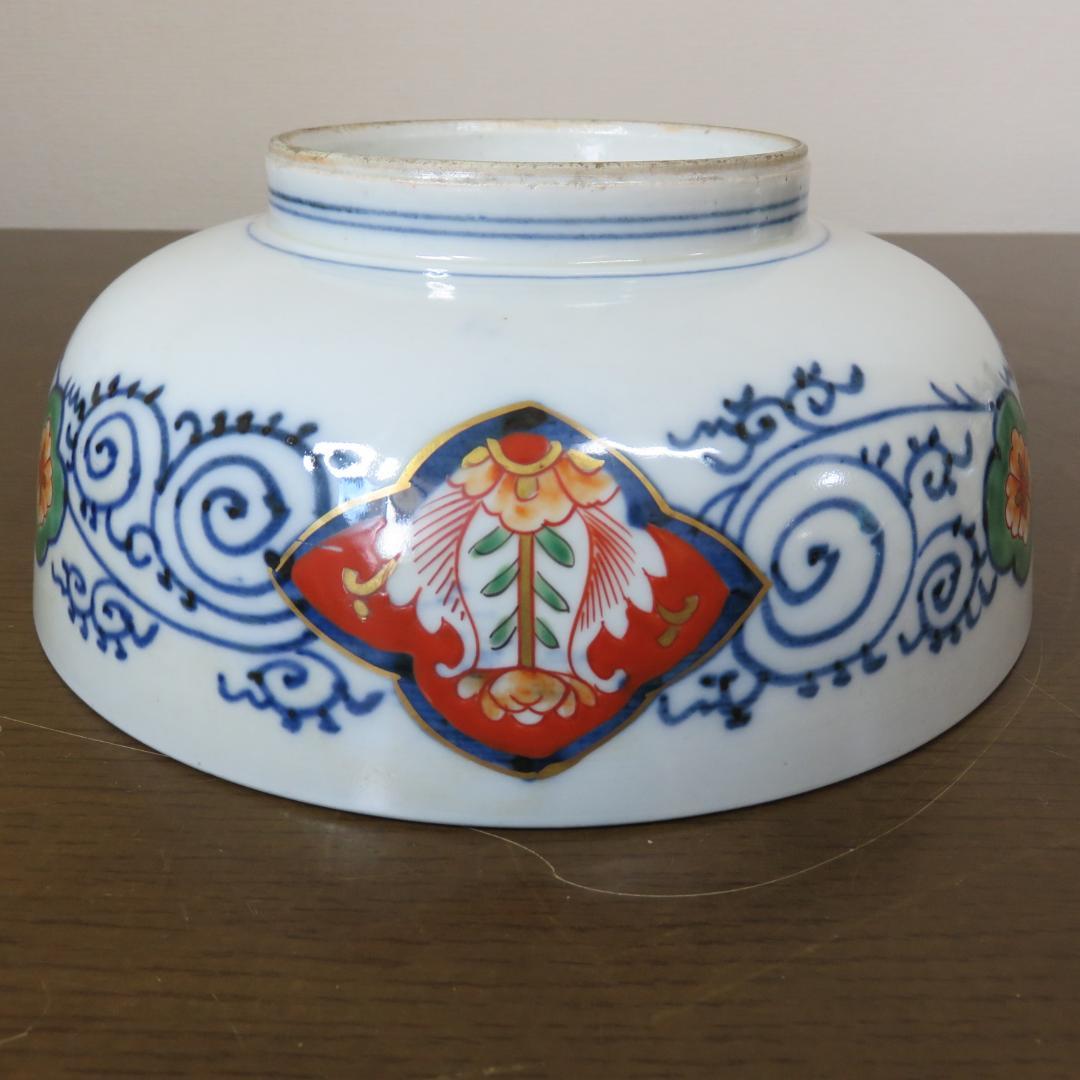 鉢 丼 2つ 色絵付 染付 古伊万里 鳥 牡丹 唐草 江戸 明治