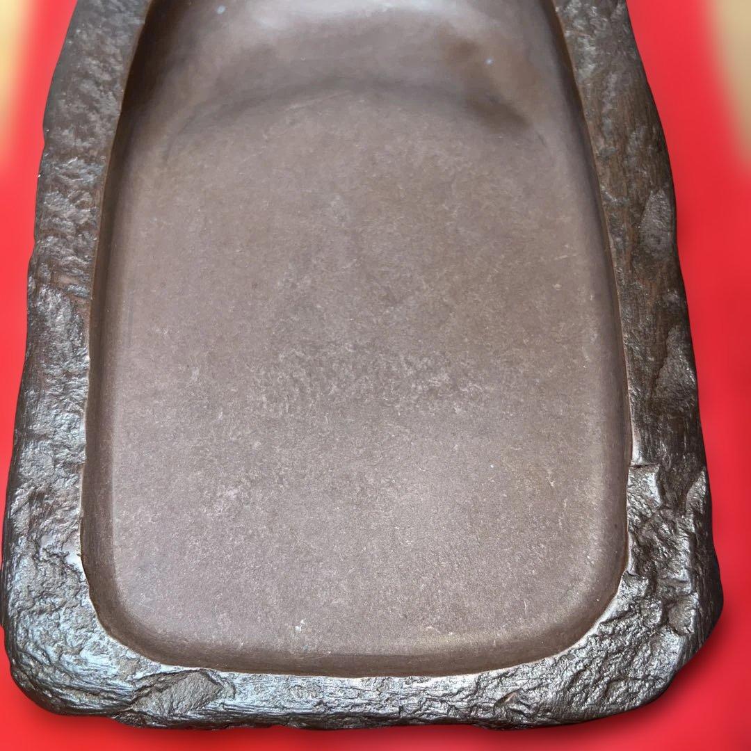 ⭕️赤間硯　野面硯　植野玉泉堂　6寸大　34mmの厚手　墨たっぷり　会津漆塗箱付き