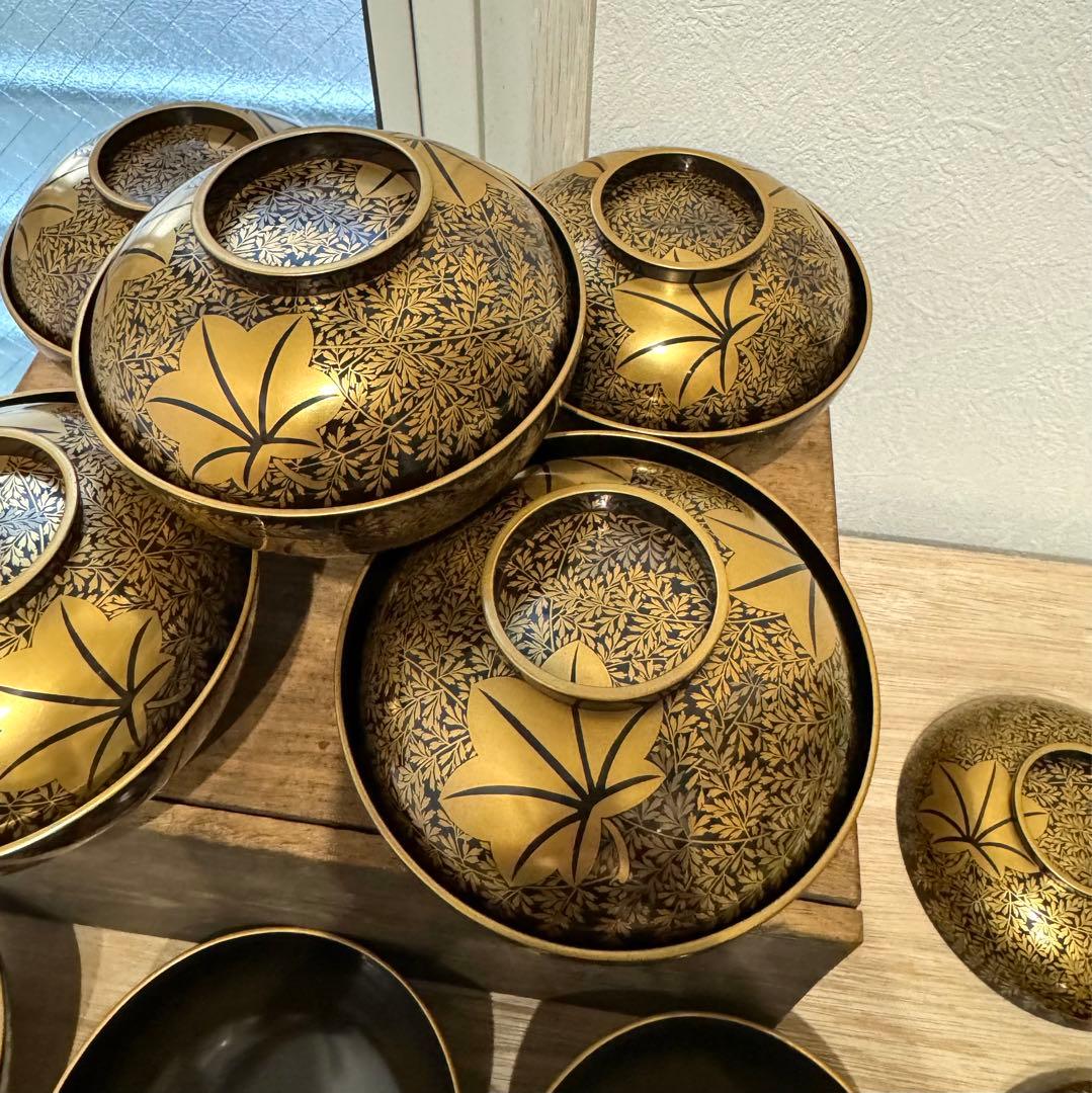 金蒔絵　塗師 金森春次　吸物椀　十客　共箱　長期保管品