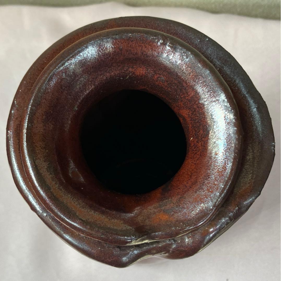 小石原善窯　焦茶花瓶　茶道具荷物より　変形