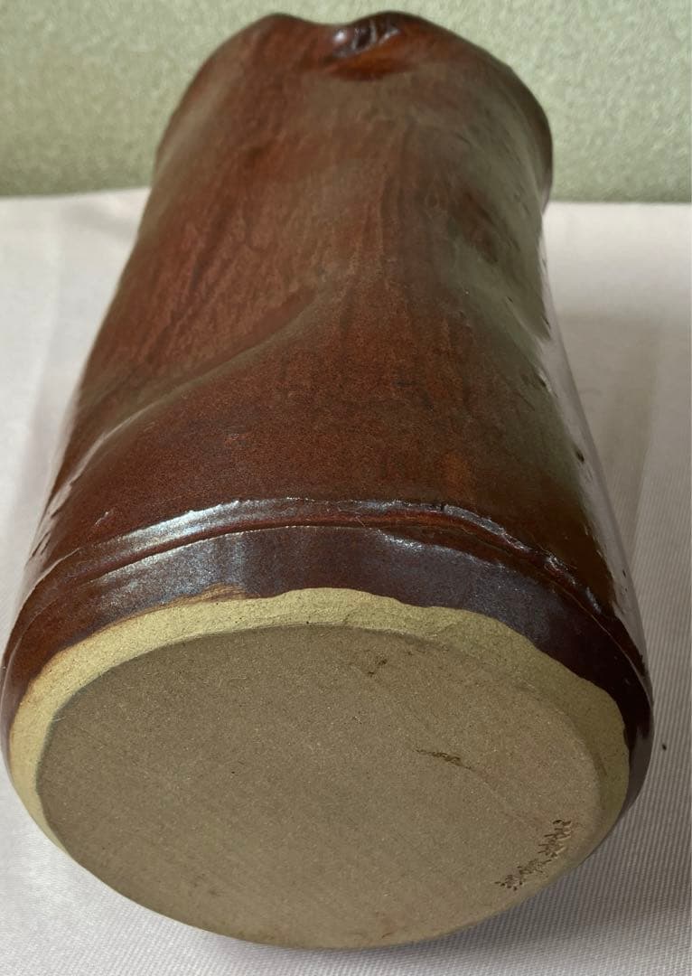 小石原善窯　焦茶花瓶　茶道具荷物より　変形