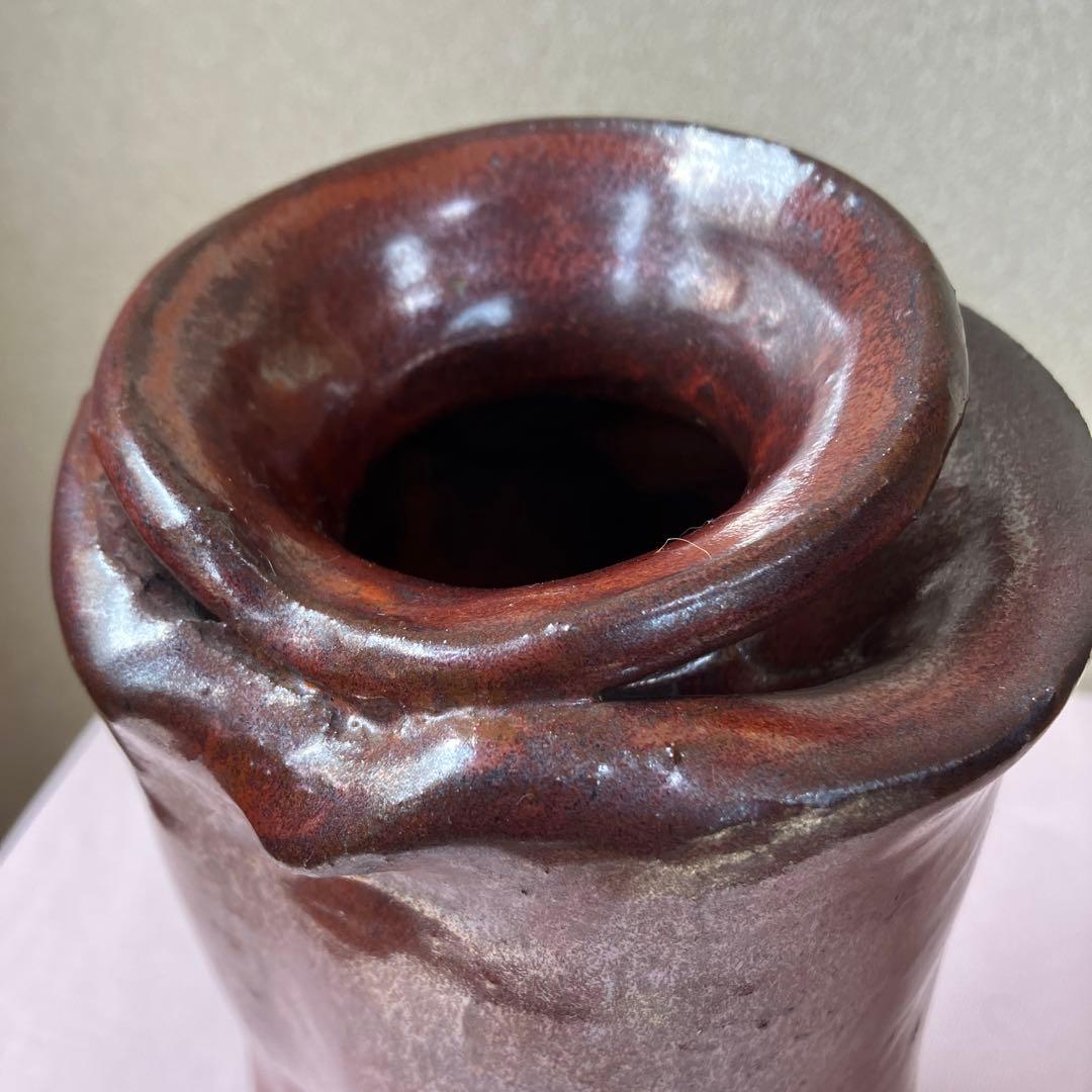 小石原善窯　焦茶花瓶　茶道具荷物より　変形