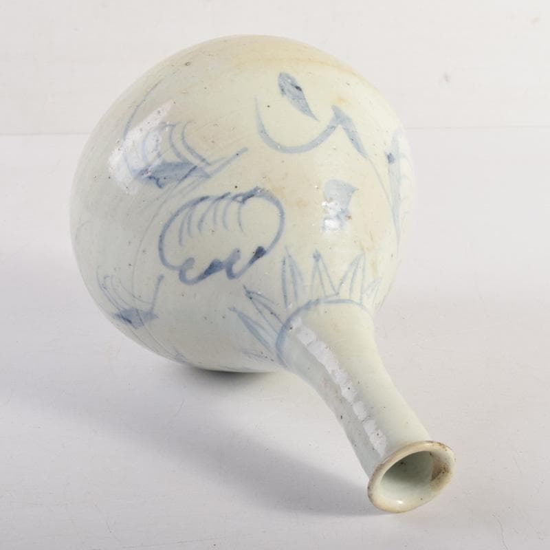 朝鮮美術　李朝　高麗白磁　染付　花草文　細口瓶　花瓶　時代箱付　V　8286A