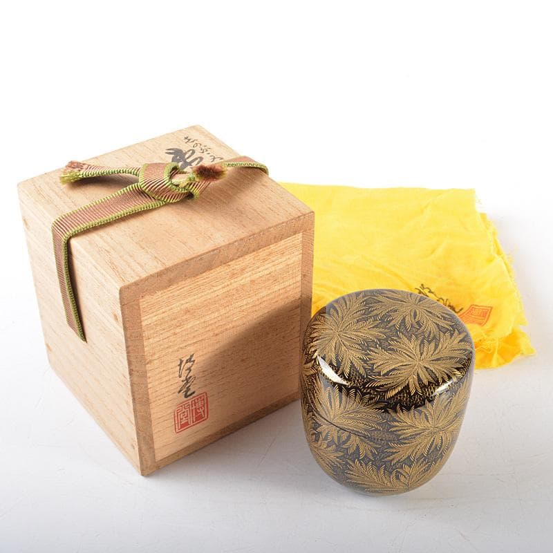 茶道具　漆塗　博堂造　金蒔絵　志のぶ文　棗　共布共箱　V　R6296