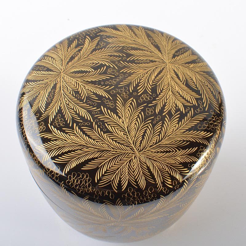 茶道具　漆塗　博堂造　金蒔絵　志のぶ文　棗　共布共箱　V　R6296