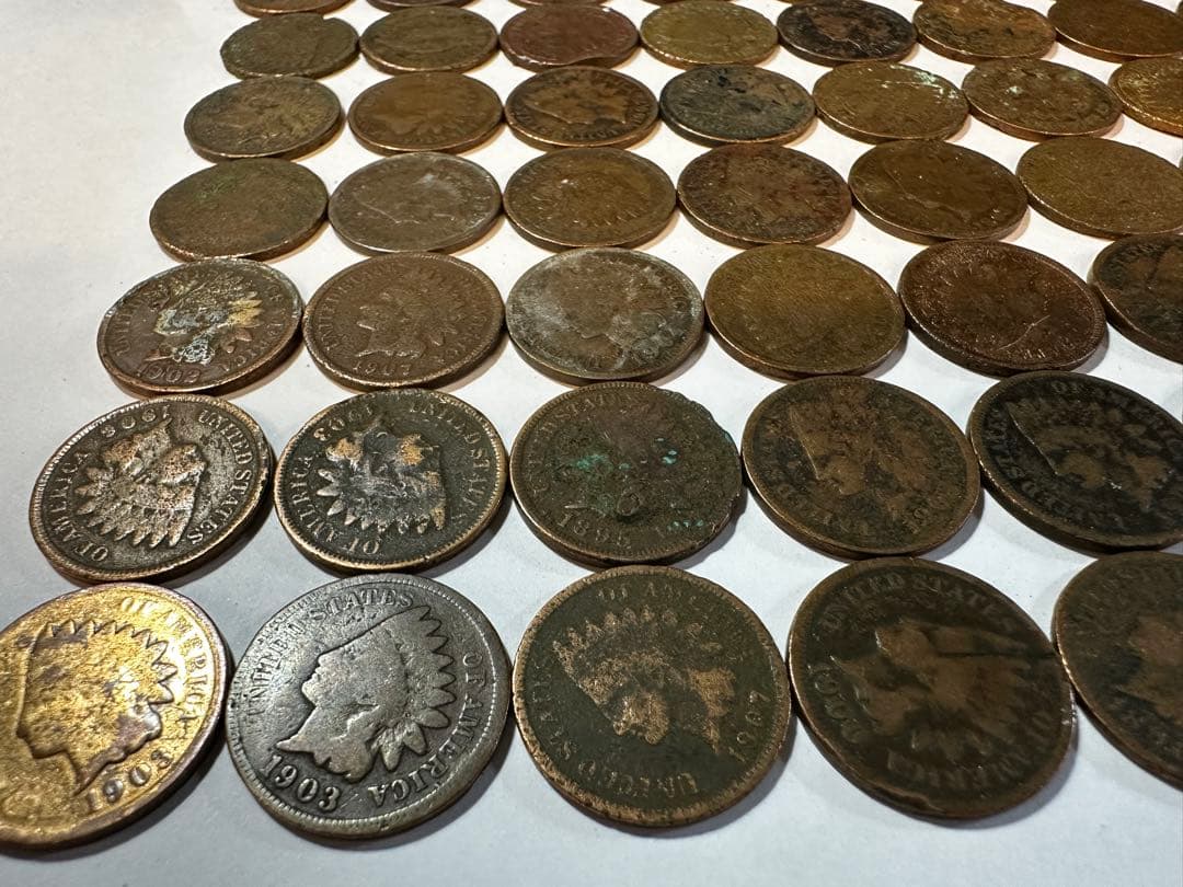 【70枚セット】 アメリカ硬貨 青銅貨 １セント インディアンヘッド ダメージ有