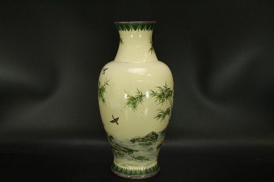 京薩摩 錦光山 細密画 花鳥 花瓶 明治(ZE499)