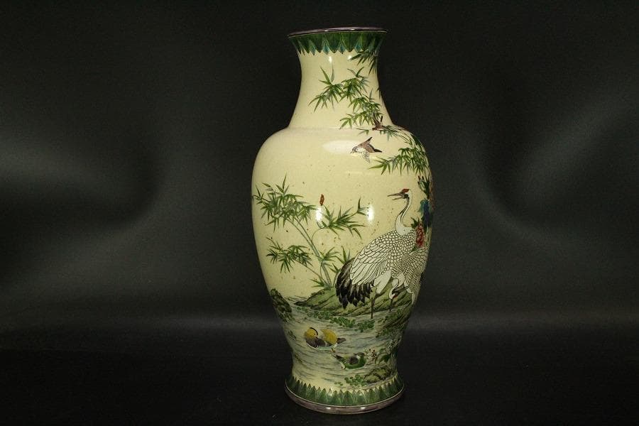 京薩摩 錦光山 細密画 花鳥 花瓶 明治(ZE499)