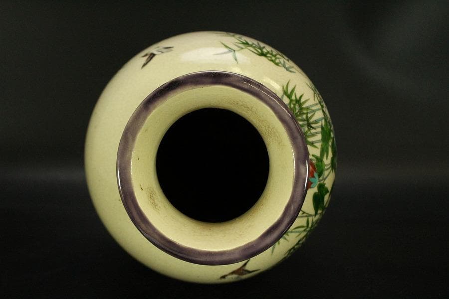 京薩摩 錦光山 細密画 花鳥 花瓶 明治(ZE499)