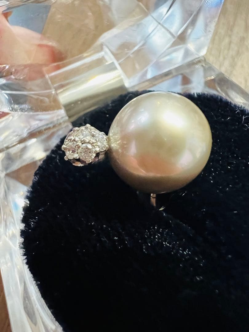 pt900 真珠 ピンブローチ ダイヤ付き