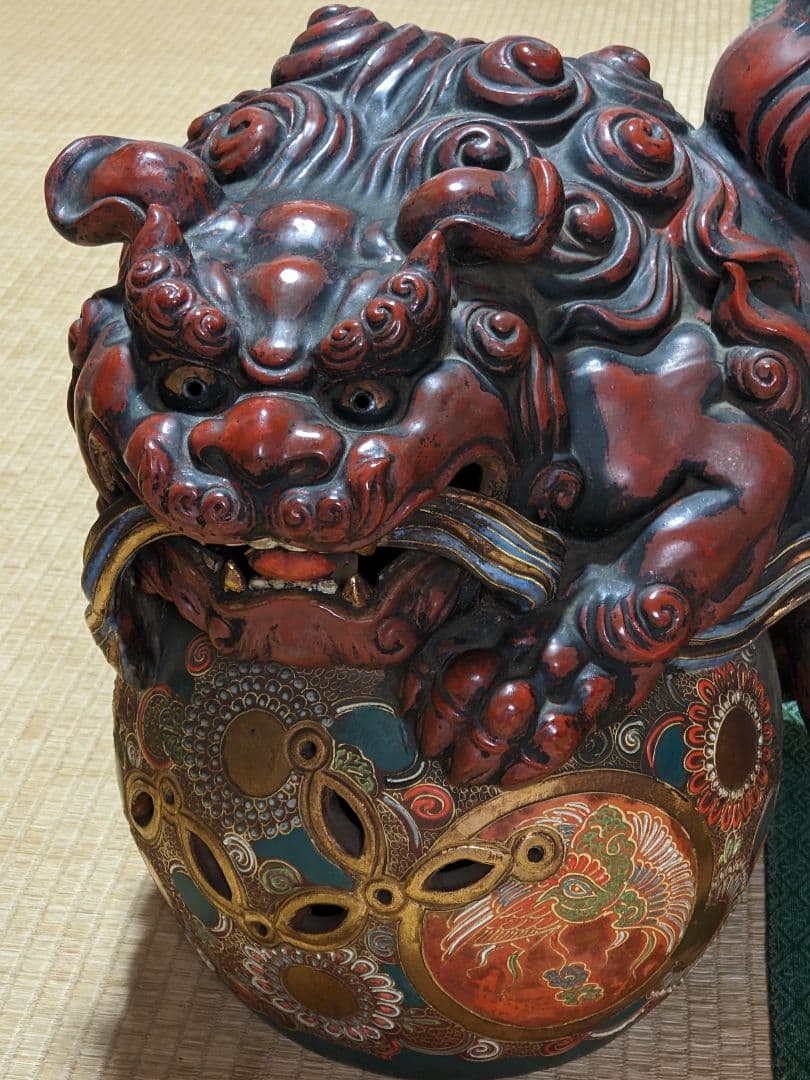 ♦絶品 九谷焼 オブジェ 須栄義造 獅子 狛犬 魔除 厄除 縁起物 置物 骨董品