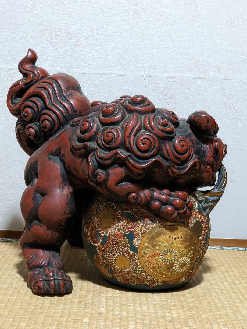 ♦絶品 九谷焼 オブジェ 須栄義造 獅子 狛犬 魔除 厄除 縁起物 置物 骨董品