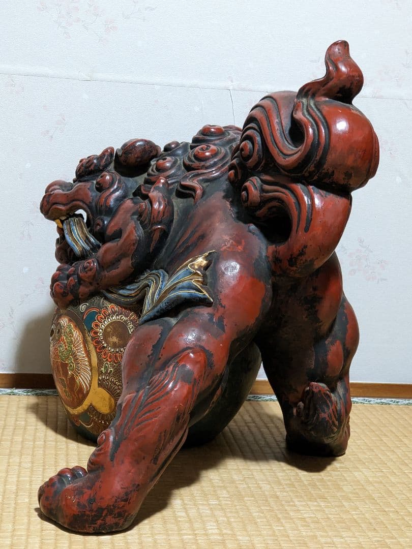 ♦絶品 九谷焼 オブジェ 須栄義造 獅子 狛犬 魔除 厄除 縁起物 置物 骨董品