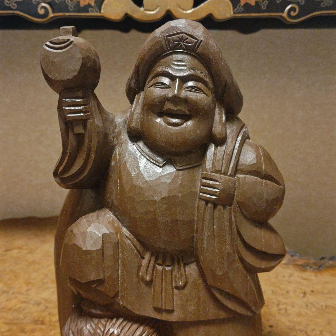 希少時代木彫　クスノキ一刀彫大黒天像36cm 香木骨董縁起飾品美術品骨董品茶道具