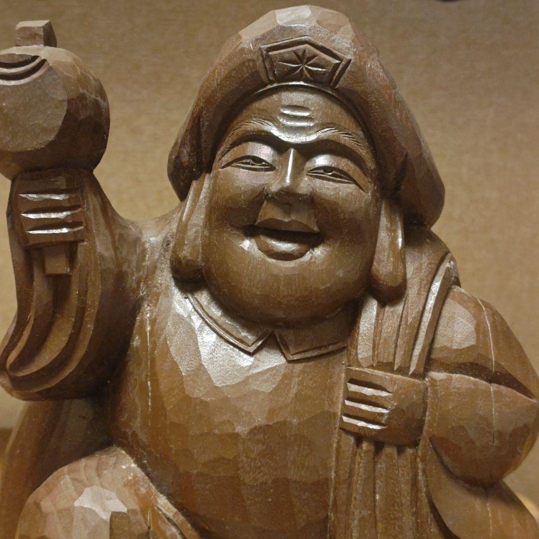 希少時代木彫　クスノキ一刀彫大黒天像36cm 香木骨董縁起飾品美術品骨董品茶道具