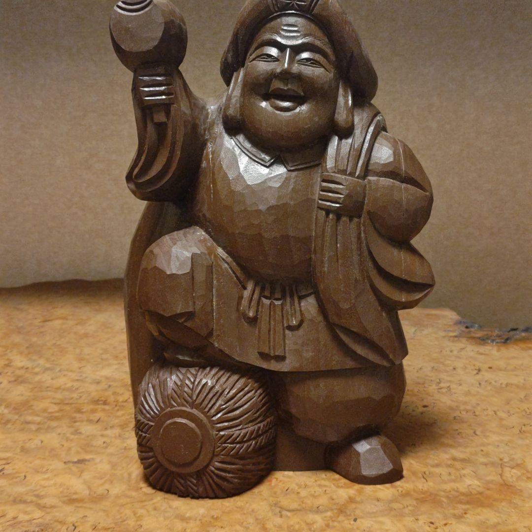 希少時代木彫　クスノキ一刀彫大黒天像36cm 香木骨董縁起飾品美術品骨董品茶道具