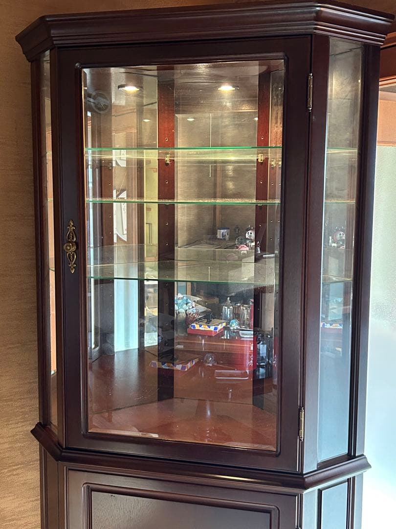 ダークブラウン コーナーガラスケース/カップボード/リビング収納