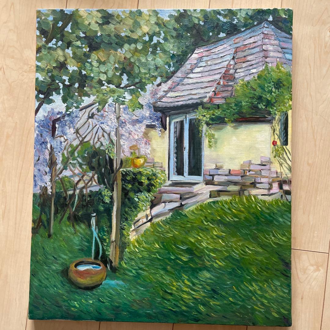 風景 油彩画 木製フレーム付き