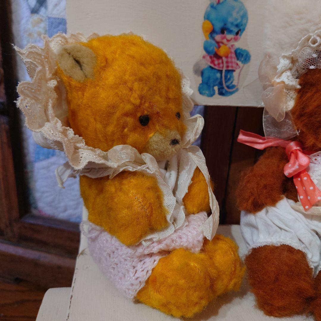 アンティークベア、お鼻なし、DDRちゃん、お洋服付き、左の黄色い子