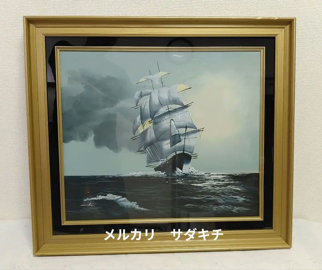 ◇帆船　油絵　肉筆画　銘有り