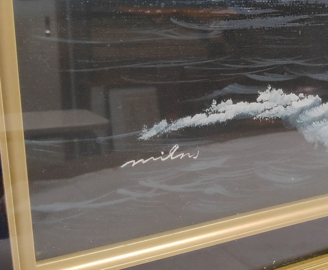 ◇帆船　油絵　肉筆画　銘有り