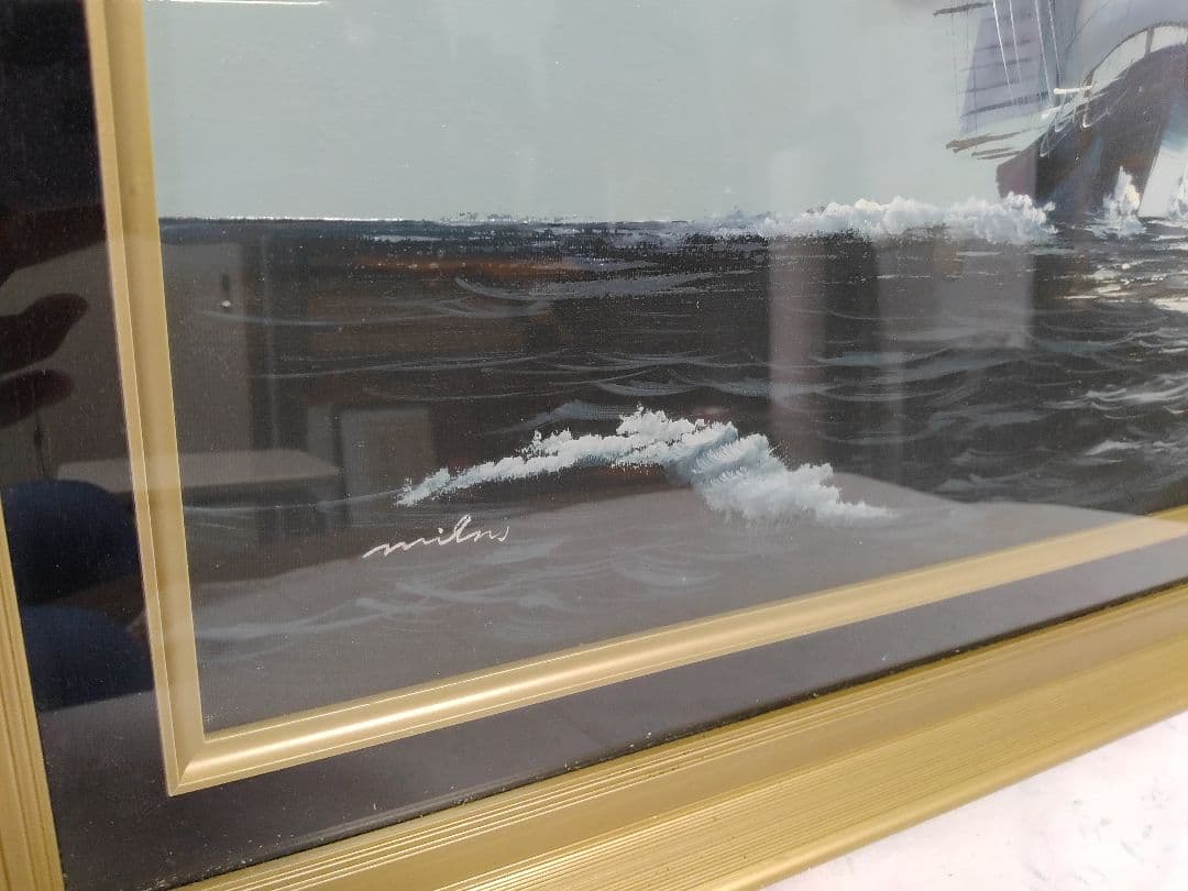 ◇帆船　油絵　肉筆画　銘有り