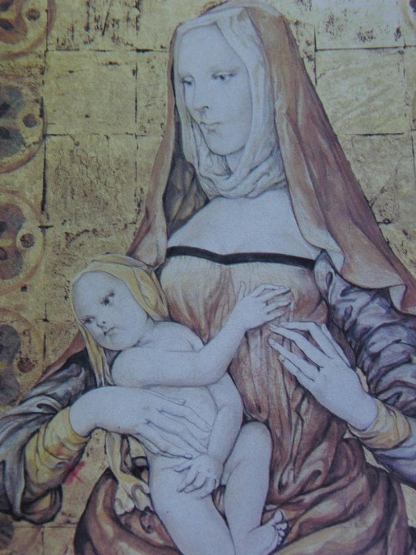 藤田嗣治、「Madone , fond dore」、希少画集の額装画、人気作品