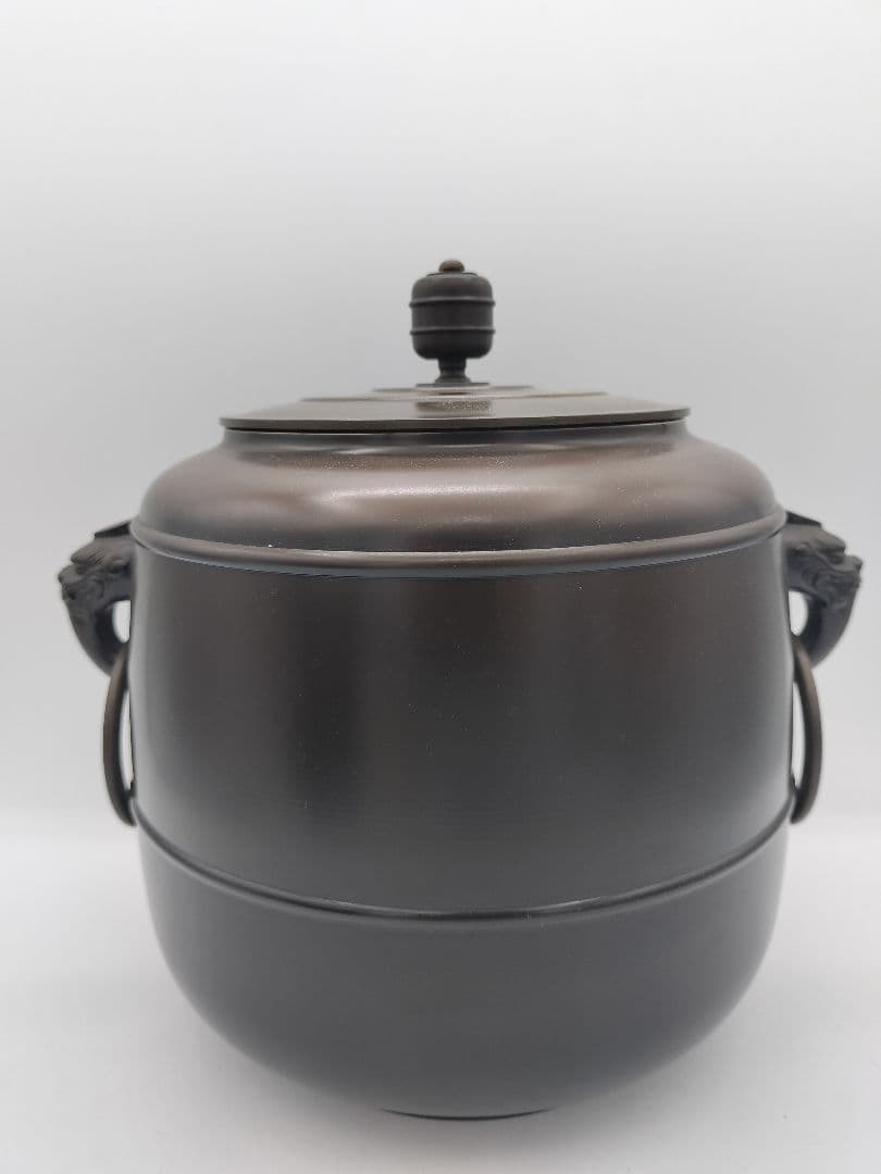 c413 唐銅皆具 鬼面遊環 八尾祥栄 木箱 茶道具 古物