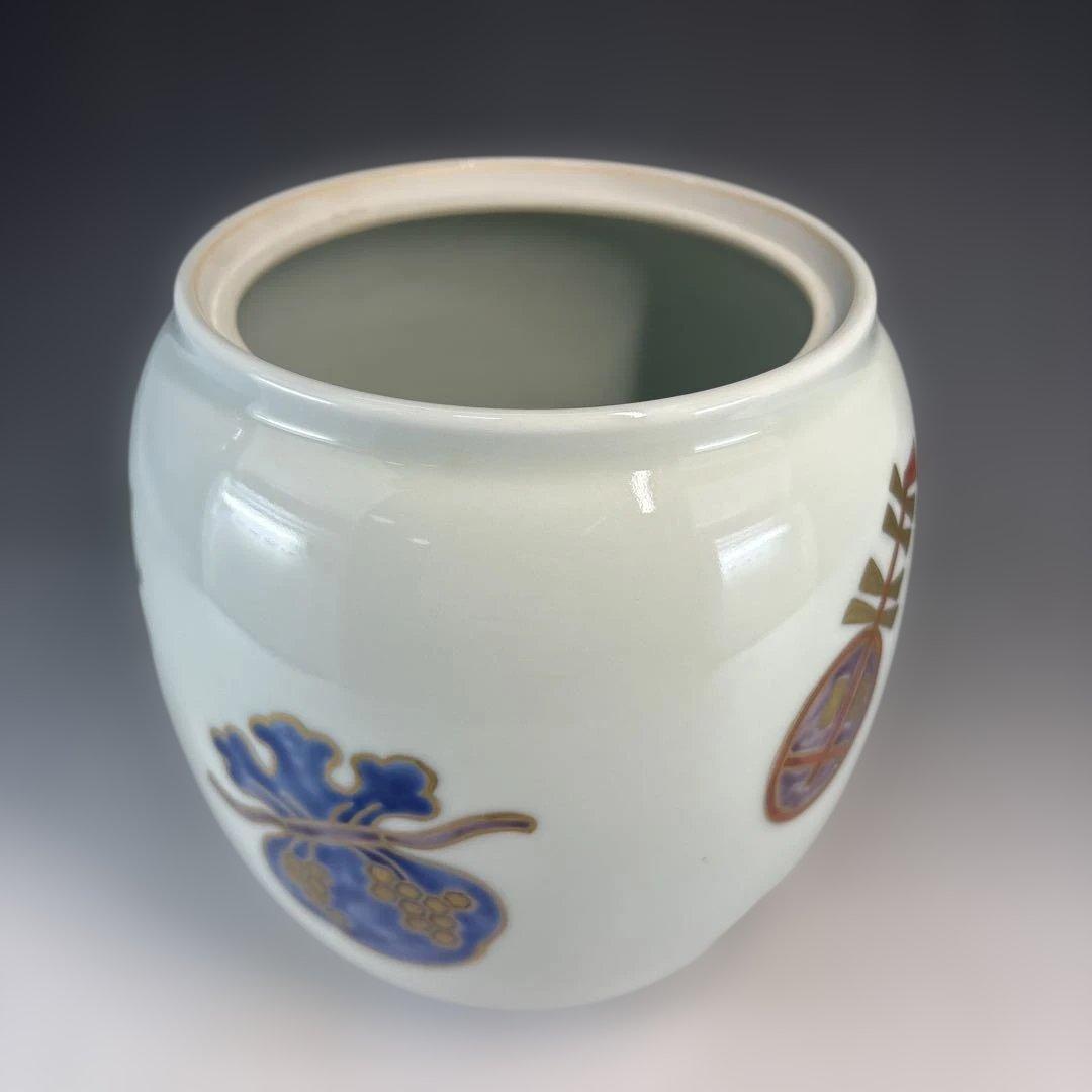 【中古品】橋本岳陵造　仁清写宝尽紋水指（共箱）USED〈税込・送料込〉