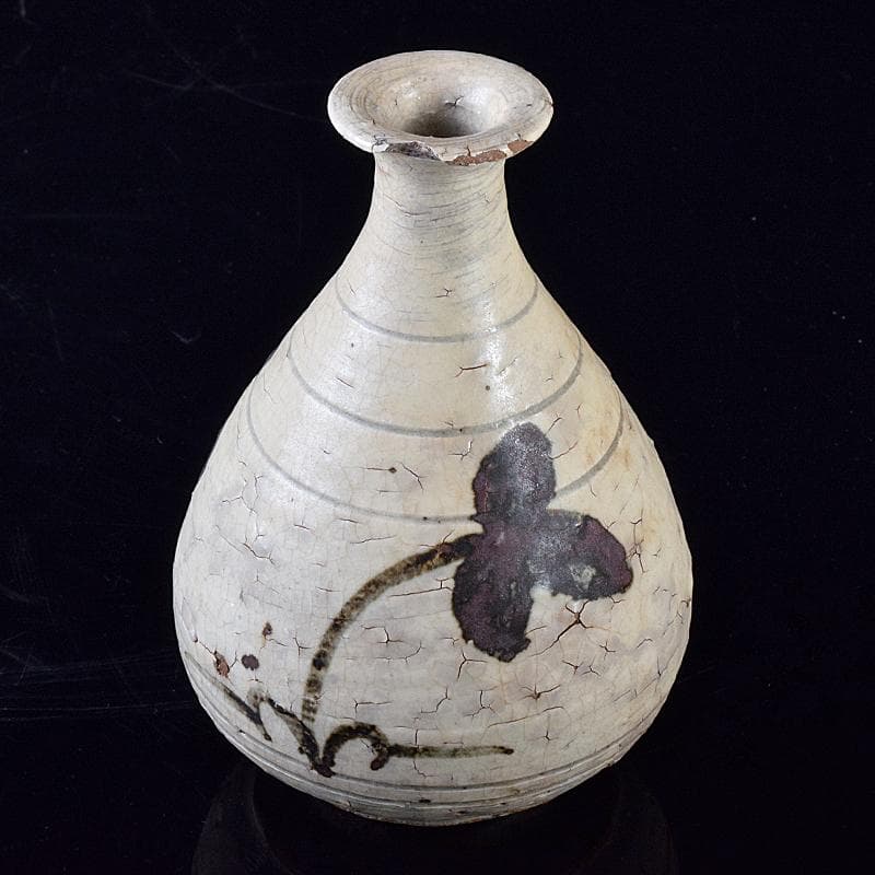 朝鮮美術　李朝　鶏龍山　鉄絵　花文　徳利　V　R8001