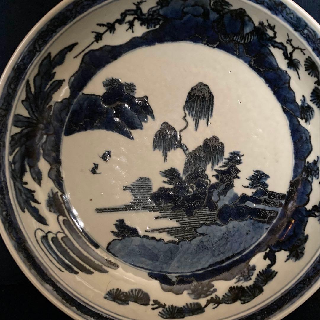 藍柿右衛門　蓬莱山水紋大皿　青花