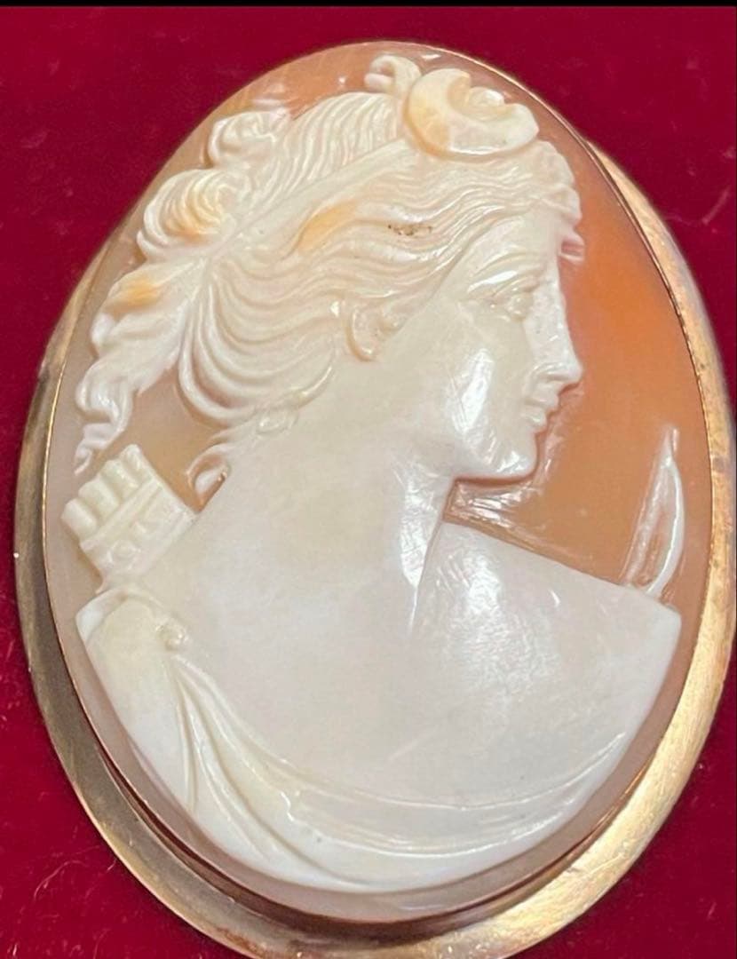 フランス　アンティーク　10金枠　アルテミス　ブローチ兼トップ