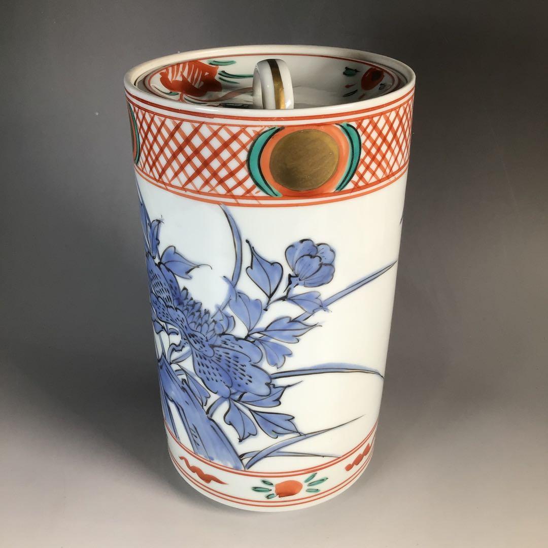 Ｎ６３３　水指　『橋本龍岳造』『赤絵花鳥図』『細水指』　共箱　茶道具