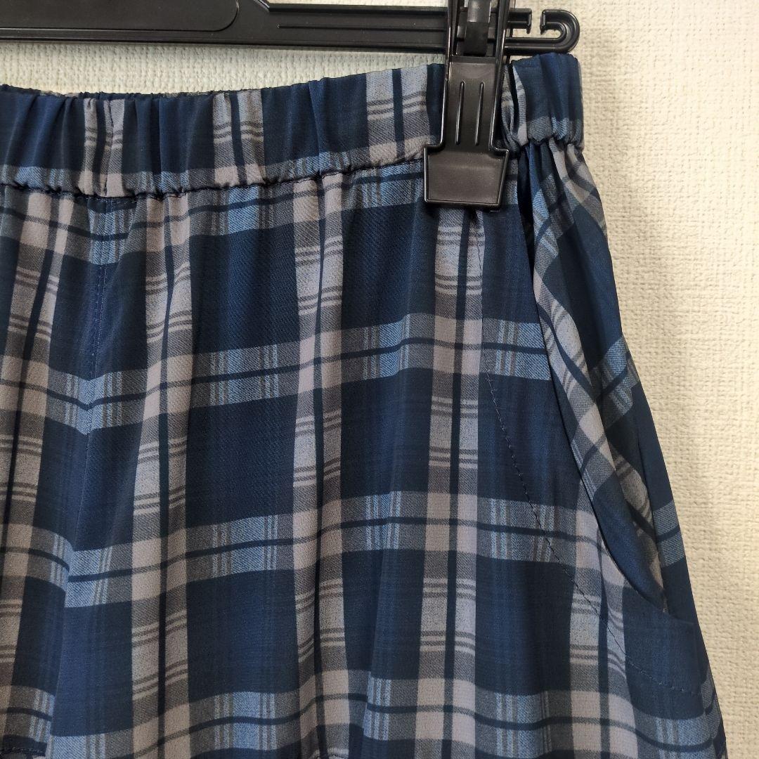 【涼感】アルベロベロ♥️ぶたさんワッペン　ネイビー系チェック　 サルエルパンツ