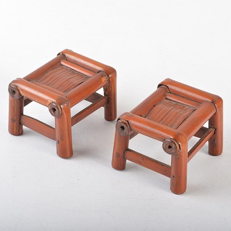 煎茶道具　古竹細工　香炉台　飾台　一對　書道具　墨置　V　R5677