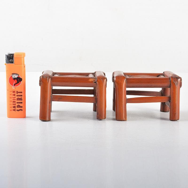 煎茶道具　古竹細工　香炉台　飾台　一對　書道具　墨置　V　R5677