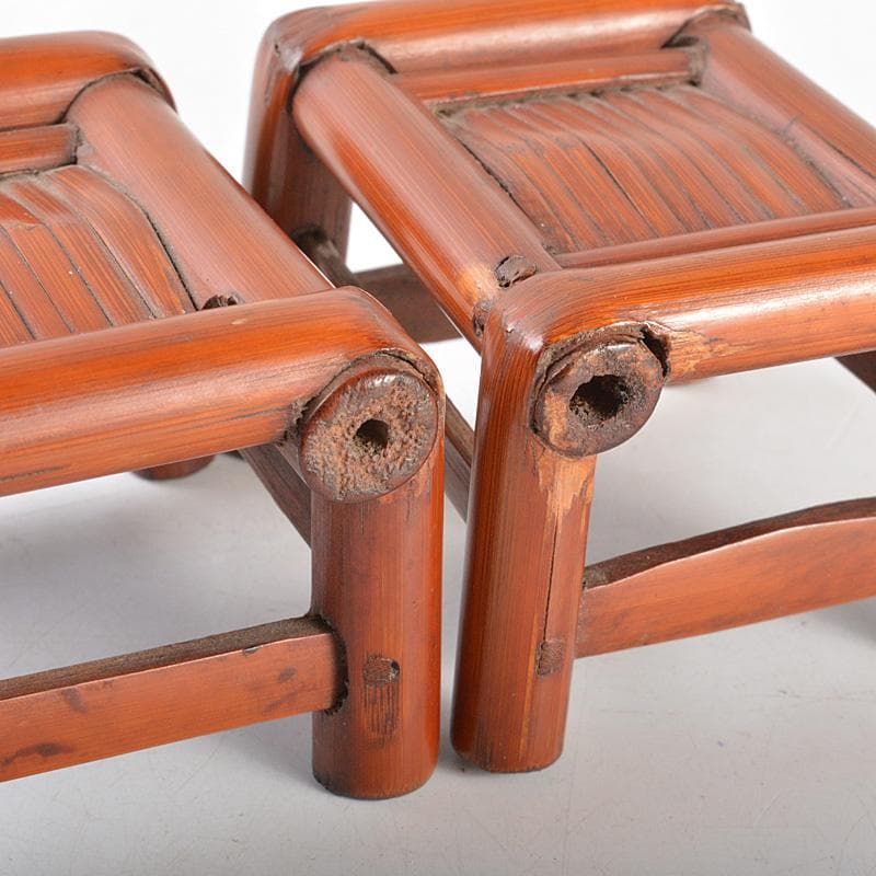 煎茶道具　古竹細工　香炉台　飾台　一對　書道具　墨置　V　R5677