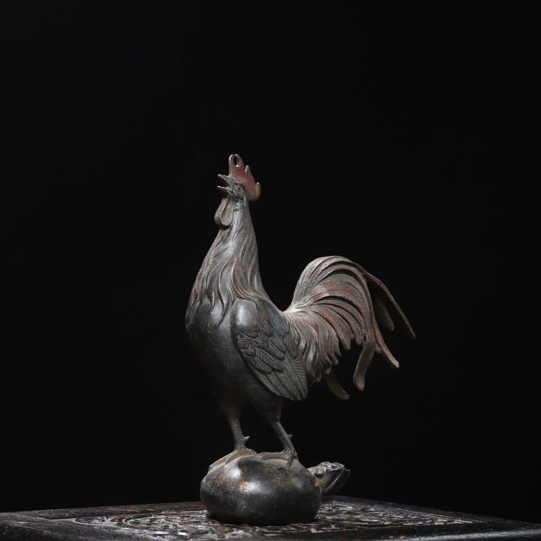 旧蔵　銅製 鶏モチーフ文鎮　置物
