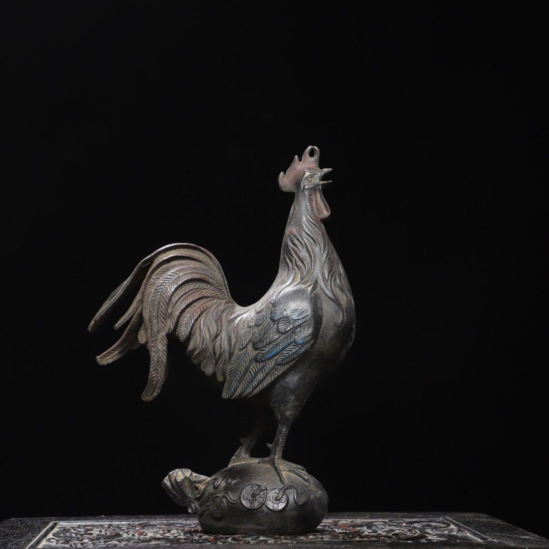 旧蔵　銅製 鶏モチーフ文鎮　置物