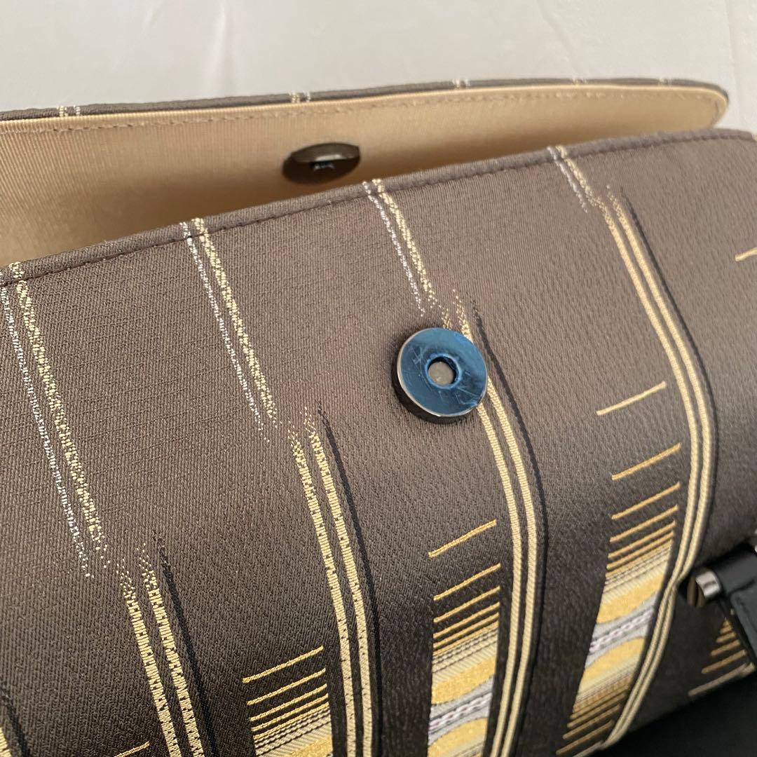 新品タグ付　利休バッグ　正絹 京都 西陣 灰茶色 モダン柄 本金糸 上質