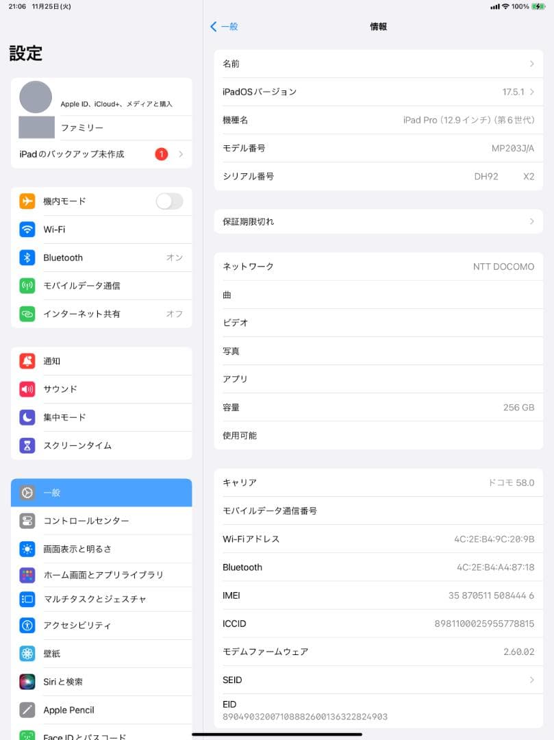 iPadPro 第6世代 12.9 256GB Cellular ほぼ新品