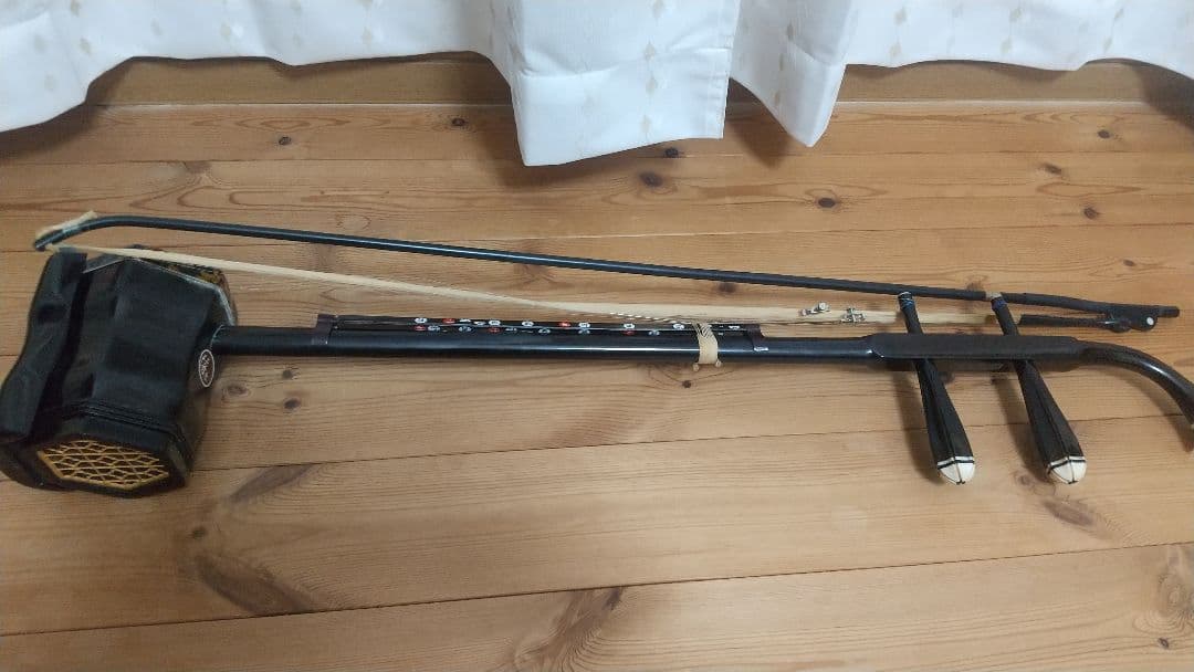 ニ胡　民族古楽器 ソフトケースと音程表示装置、替えの弓、内弦、外弦付き