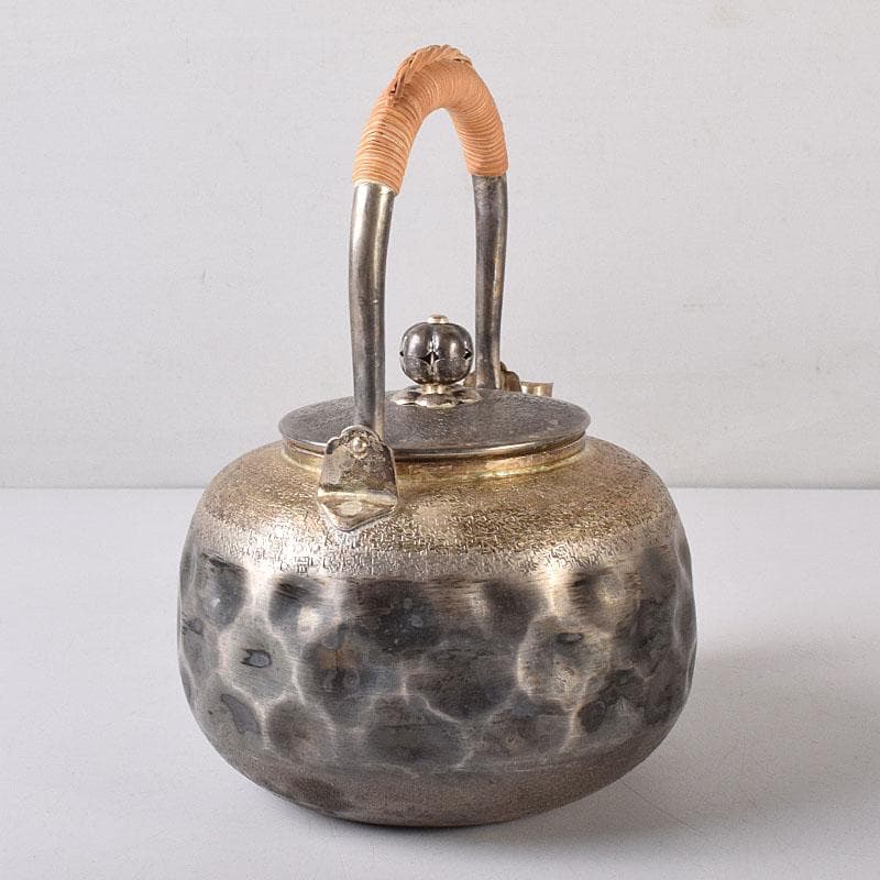 オオヤマレンゲ　煎茶道具　白銅いぶし銀　槌目　銀瓶　湯沸　V　R8196