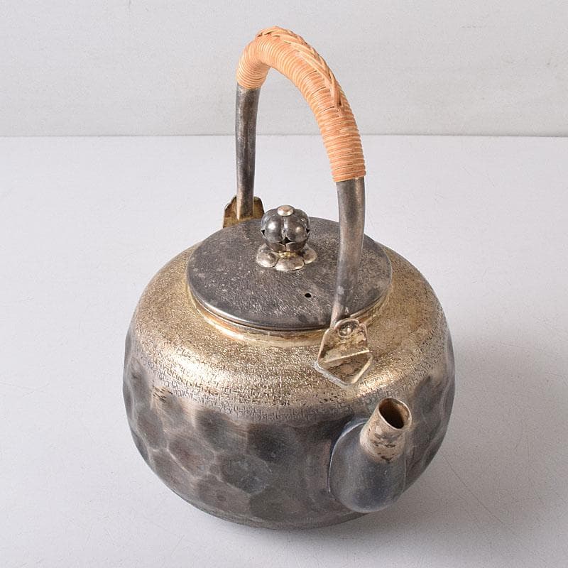 オオヤマレンゲ　煎茶道具　白銅いぶし銀　槌目　銀瓶　湯沸　V　R8196