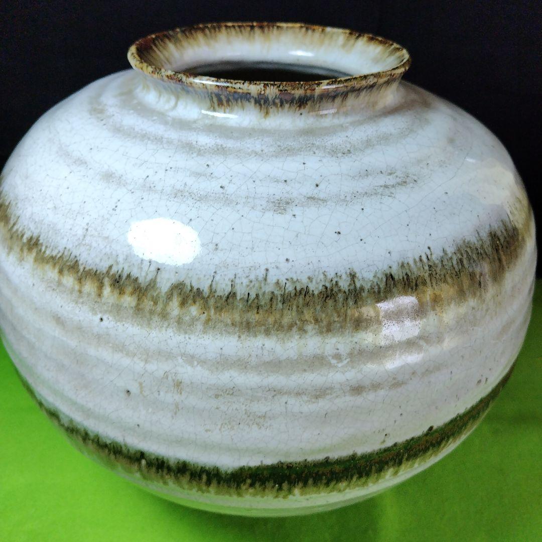 最終価格、レア親族の蔵出し品です十二代田原陶兵衛、萩焼白釉大壺共箱、栞、共布