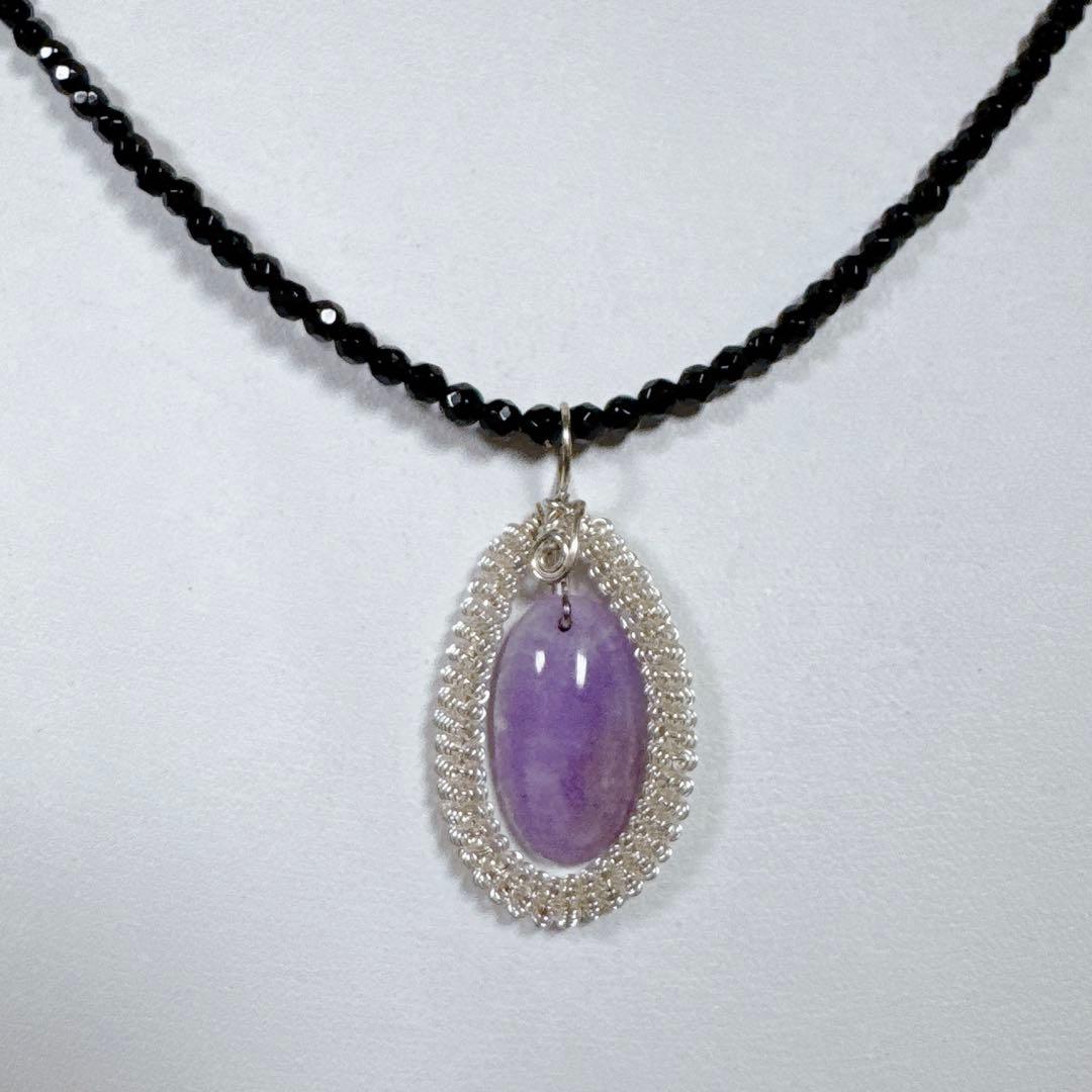 ワイヤーハックマナイトペンダントブラックスピネルネックレスNO25-1816